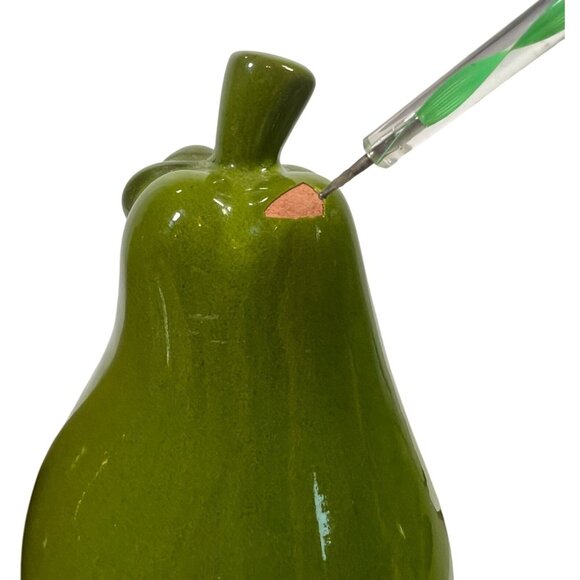 Set Of 2 Pear-Shaped Ceramic Figurines 7" Bright Green & Red Fruit Cottage Core - Picture 4 of 7